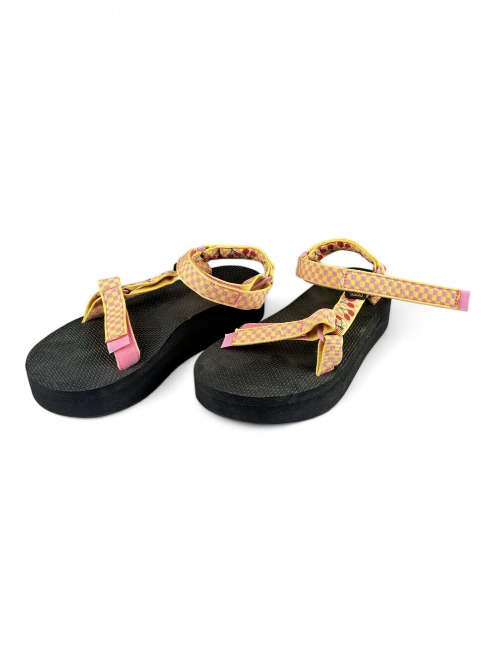 Teva Flatform Universal Sandals Pink/Yellow Check Sz 11